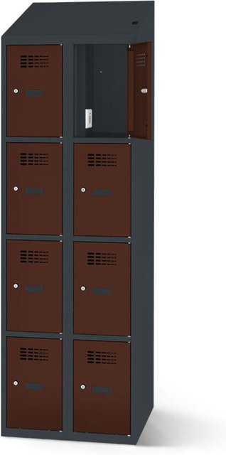 rotstahl Fächerschrank mit 8 Fächern und Ladefunktion, Korpus Anthrazitgrau und Front Mahagoni, B x H: 80 x 200 cm - Bild 1