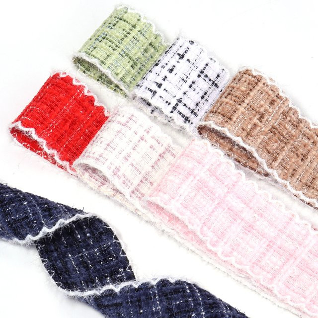 Mehrfarbiges Tweed-Band mit Wellenmuster und ausgefransten Kanten, kariertes gewebtes Band für DIY-Haarschleifen und Geschenkverpackungen, 3 Yards - Bild 1