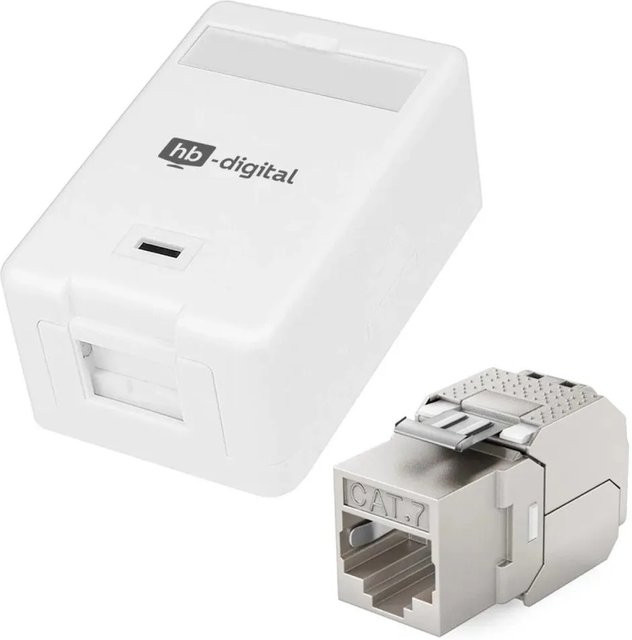 hb-digital Set Anschlussbox mit 1 Port Keystone Modul CAT 7 Ethernet LAN in Weiß - Bild 1