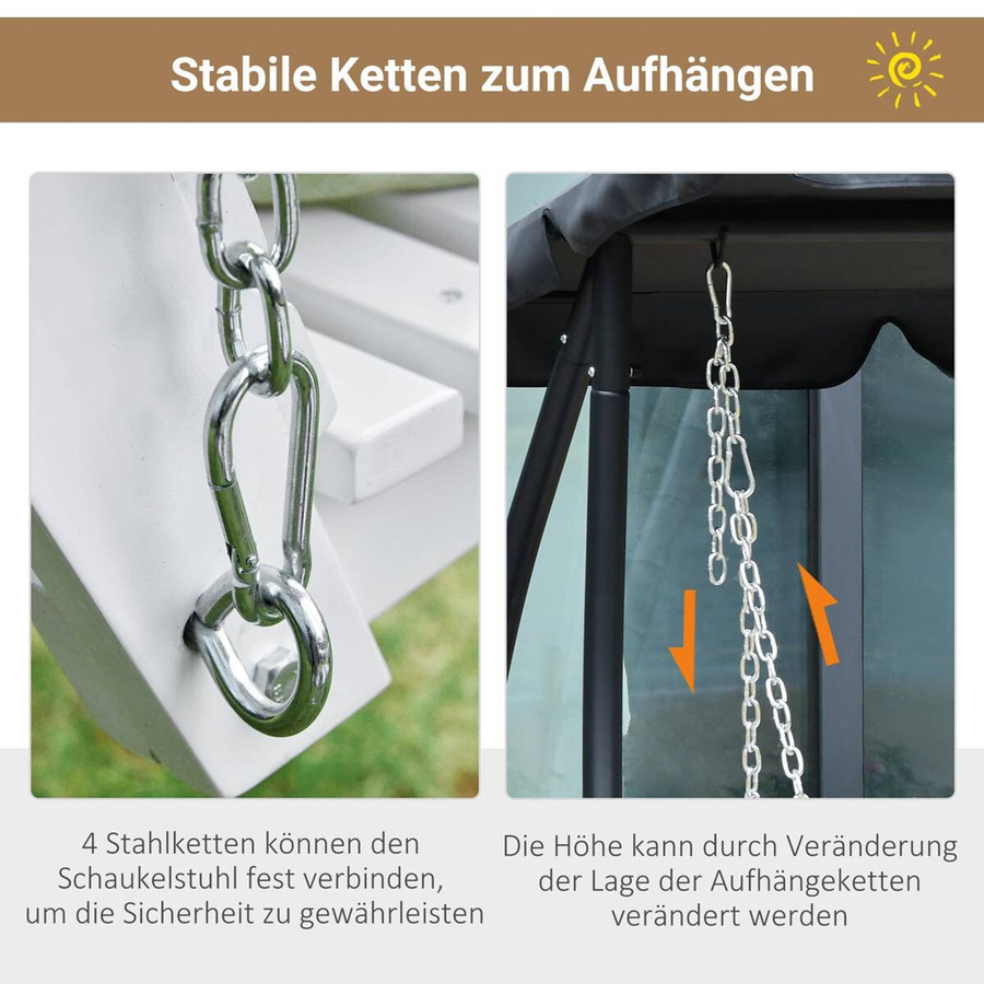 Outsunny Hängebank aus Tannenholz mit Couchtisch für 2-3 Personen, Weiß, B/T/H: 150 x 75 x 53 cm - Bild 3