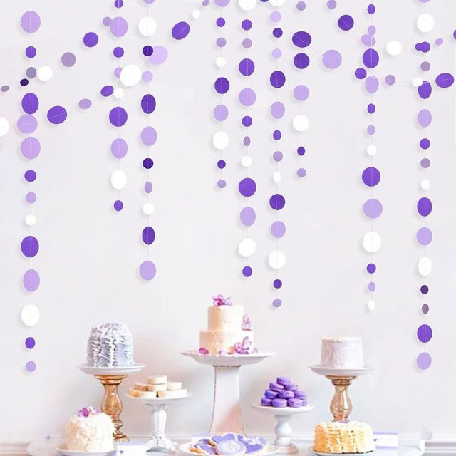 Runtowo Girlande mit Kreisen und Punkten in Blau, Rosa und Lila aus Papier für Geburtstag, Hochzeit oder Babyparty - Bild 1