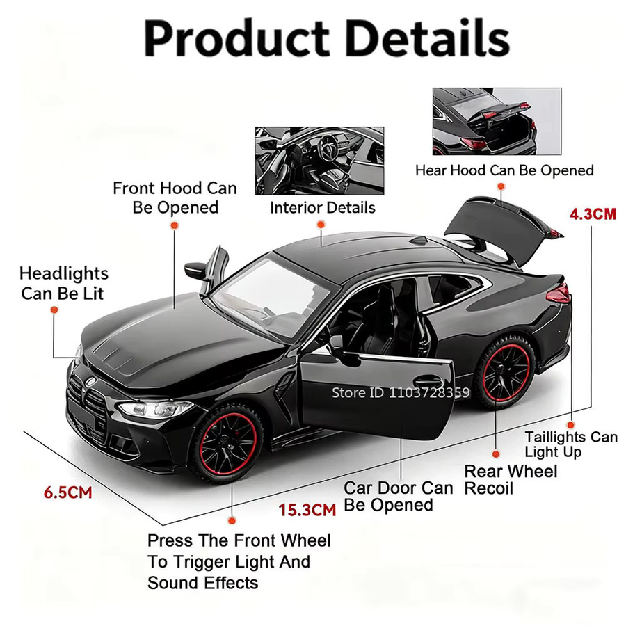 RMZ city M4 320I Modellauto, 1:32, Metall, Sound, Licht, Gummi Reifen - Bild 2