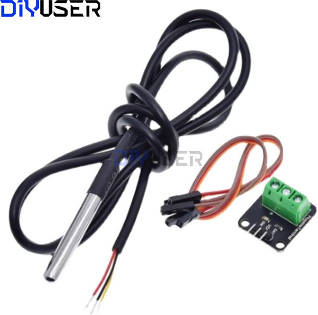 DIYUSER DS18B20 Temperatursensor mit wasserdichter Edelstahl-Sonde und 100 cm Kabel in Schwarz und Silber - Bild 1