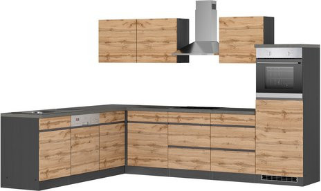 HELD MÖBEL Winkelküche Tampa in Braun und Grau mit Melaminharz-beschichteter Arbeitsplatte, B/T/H: 240 x 60 x 200 cm - Bild 1