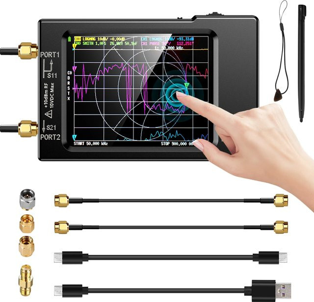 SeeSii NanoVNA-H4 Vektor Netzwerk Analysator für Antennen, 10 kHz - 1,5 GHz, Schwarz - Bild 1