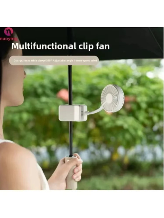 NUOYING Mini Clip-USB-Ventilator, wiederaufladbar, 3 Geschwindigkeitsstufen, 360 Grad drehbar, tragbarer Kühlventilator für Camping, Sonnenschirm und Kinderwagen in Beige oder Weiß - Bild 7