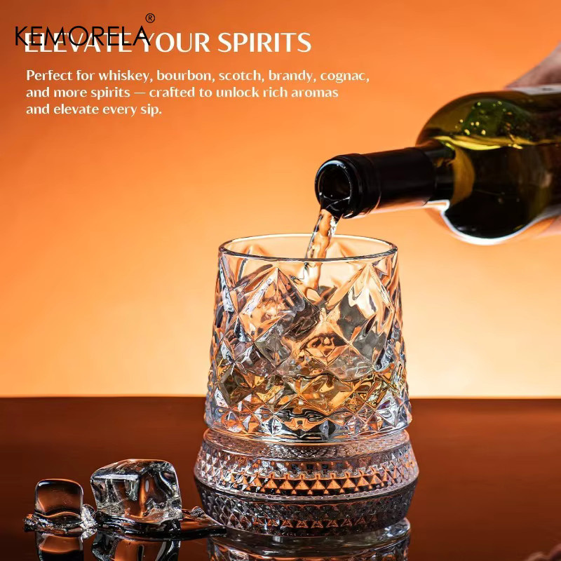 KEMORELA 2er-Set Spinning Whiskeygläser aus Glas, transparent, 300 ml für Scotch, Bourbon und Cocktails - Bild 2