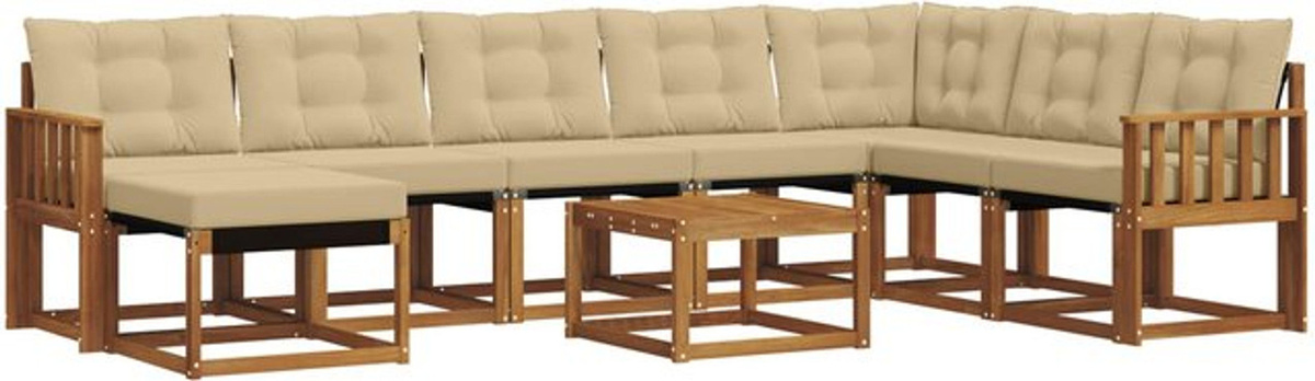 Modernes Outdoor-Sofagarnitur Set aus Akazienholz mit 9-teiligen Kissen in Natur und Beige von vidaXL - Bild 1
