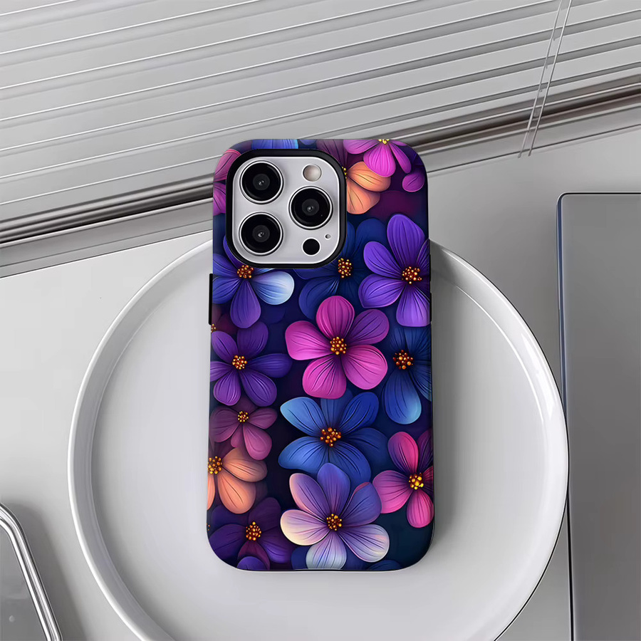 Potdemiel Magnetische iPhone Hülle mit Blumen-Design für iPhone 17 16 15 14 13 Pro Max Plus, Robuste Einzel- und Doppelschicht-Schutzhülle, Multicolor - Bild 4