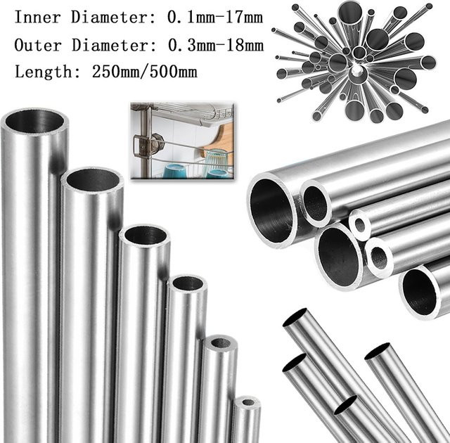 Runde Kapillarrohre aus nahtlosem Edelstahl 304 in Silber, Innendurchmesser: 0,1 mm bis 17 mm, Außendurchmesser: 0,3 mm bis 18 mm, Länge: 250 mm oder 500 mm - Bild 1