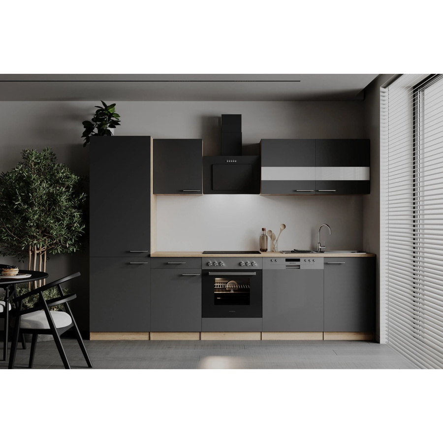 Respekta Küchenzeile Merle modern in Grau mit Eiche Sägerau Nachbildung und Soft-Close-Funktion, Breite: 280 cm - Bild 2
