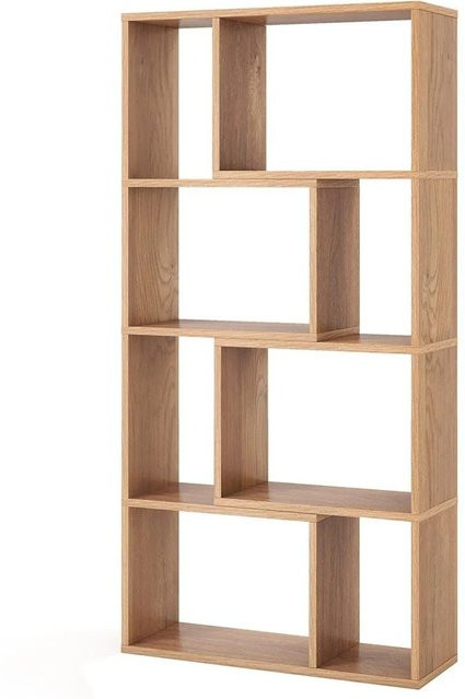 Costway Bücherregal in Natur mit 4 Ebenen und 8 Fächern, modernes Standregal in Beige und Braun, B/T/H: 120 x 20 x 60 cm - Bild 1