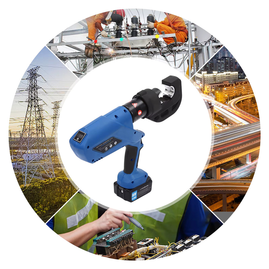 Bymaocar Elektrische Hydraulische Crimpzange 120KN mit 12 Pressformen und 18V 4A Lithium-Batterie, Kabelcrimpwerkzeug 16-400mm² mit 360° drehbarem Kopf - Bild 3