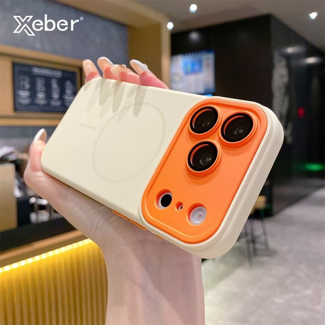 Luxus Silikon Schutzhülle für Apple iPhone 17 16 15 14 13 Pro Max Plus Air mit MagSafe Magnetischer Ladefunktion und Objektivschutz in Orange - Bild 1