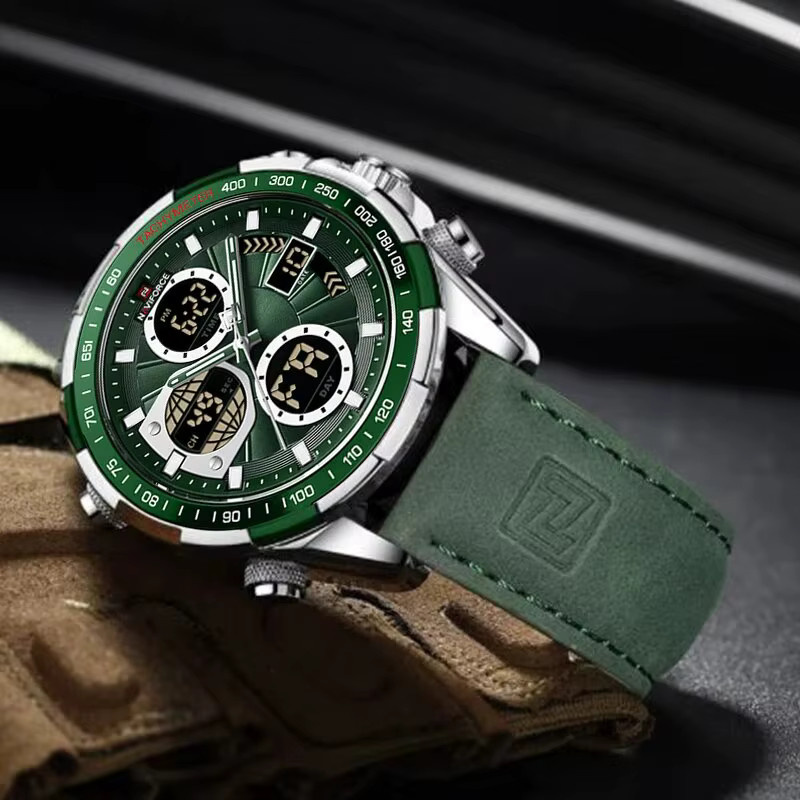 NAVIFORCE Armbanduhr, Chronograph, Quarz, Edelstahl, Leder, Schwarz, Herren - Bild 2