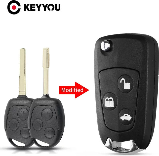 KEYYOU Flip-Fernbedienung Schlüssel Gehäuse mit 3 Tasten für Ford Focus Mondeo Fiesta C-MAX Fusion Transit KA in Schwarz - Bild 1