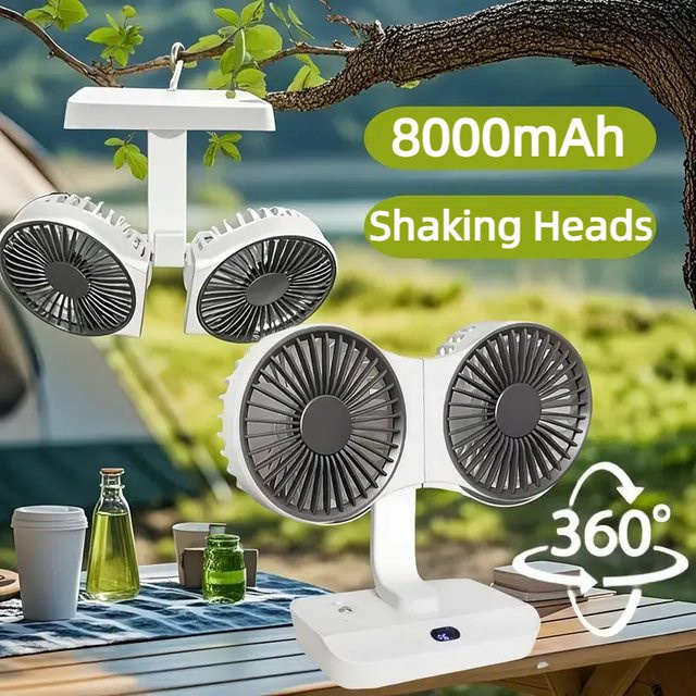 CREAROMA Multifunktionaler Doppelkopf-Tischventilator mit 4 Geschwindigkeitsstufen und digitalem Display sowie Nachtlicht in Weiß - Bild 1