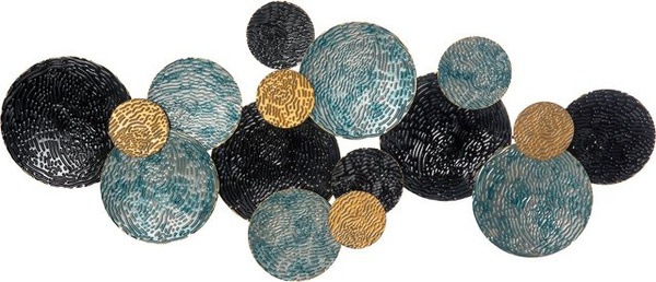 HOMCOM 3D Wandbild Metallbild Wandskulptur Moderne Abstrakte Kunst in Gold Schwarz Blau B/H: 121 x 53 cm