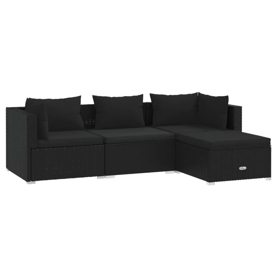 vidaXL 4-tlg Garten-Lounge-Set in L-Form aus Poly-Rattan und pulverbeschichtetem Stahl in Schwarz mit wetterfesten Kissen - Bild 2