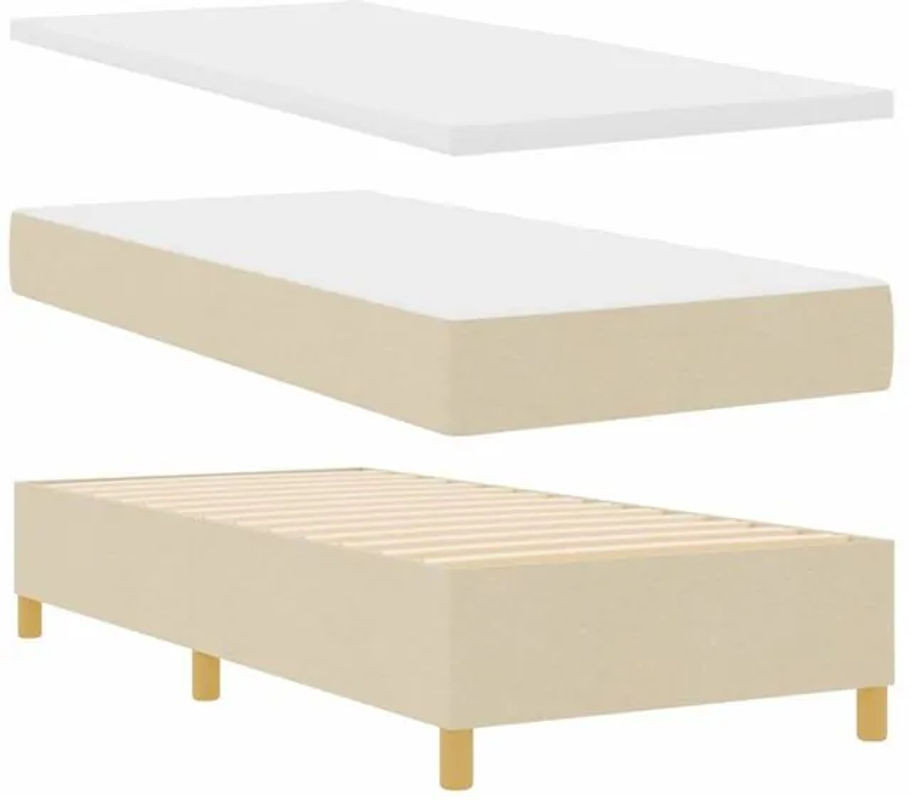 Modernes Boxspringbett mit Matratze und Kopfteil von vidaXL in Beige aus Stoff, B/T/H: 90 x 200 x 128 cm - Bild 1