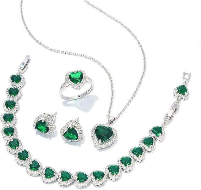 YIRAN Schmuckset, Halskette, Ohrringe, Ring, Herzförmig, Zirkon, Damen - Bild 1