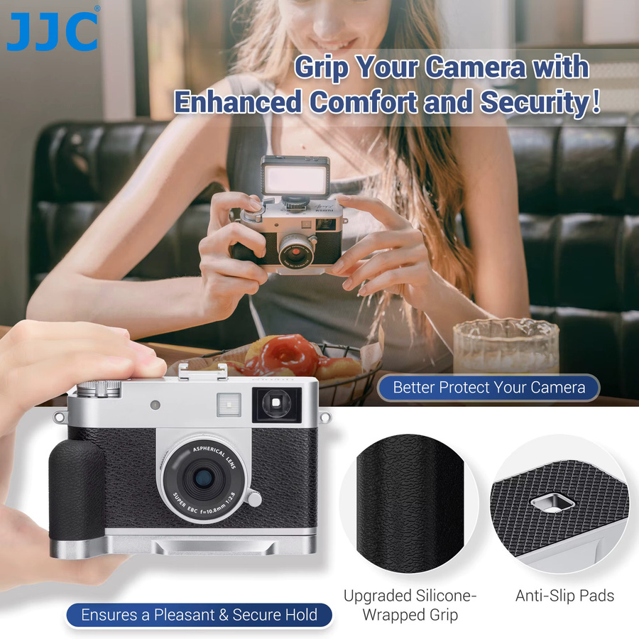 JJC Aluminium-Handgriff für FUJIFILM X Kameras, L-förmiger Griff mit integrierter Arca-Schnellwechselplatte und weichem Silikongriff in Schwarz oder Silber - Bild 2