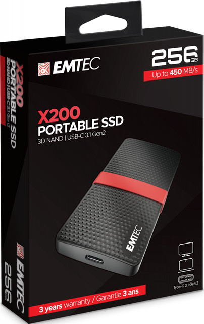 EMTEC SSD Power Plus X200 Externe SSD mit 256 GB Speicherplatz und USB-C Anschluss in Schwarz-Rot - Bild 1