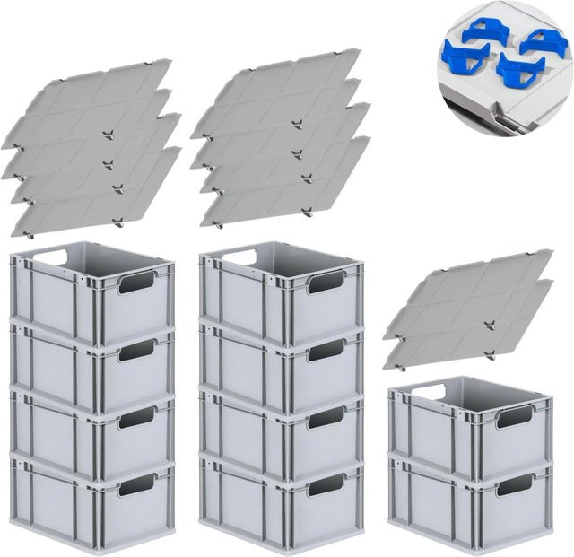 PROREGAL Spar Set mit 10x Eurobox Nextgen Economy in Blau inklusive Auflagedeckeln und 4x Schiebeschnappverschlüssen, H x B x T: 22 x 30 x 40 cm, 20 Liter - Bild 1