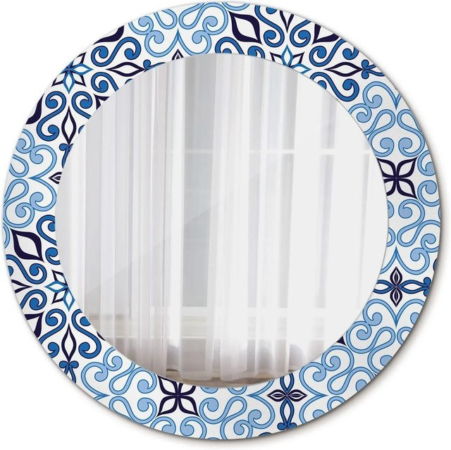 Tulup Rundspiegel mit blauem arabischem Muster und geometrischem Ornamentdruck, Durchmesser: 60 cm - Bild 1