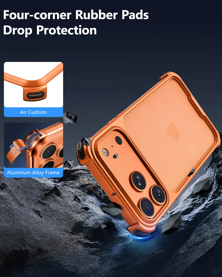 Eary Metall-Handyhülle für iPhone 17 Pro und iPhone 17 Pro Max in Orange, Rahmenloser Bumper-Schutz mit Stoßfestigkeit und Anti-Fall-Funktion - Bild 4