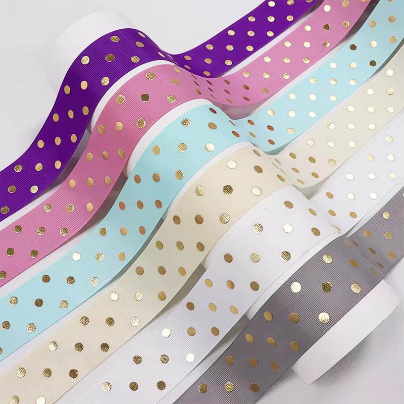 T.R Ripsband mit Gold Polka Dots für DIY Handwerk und Haar-Accessoires, Breite: 3,8 cm - Bild 2