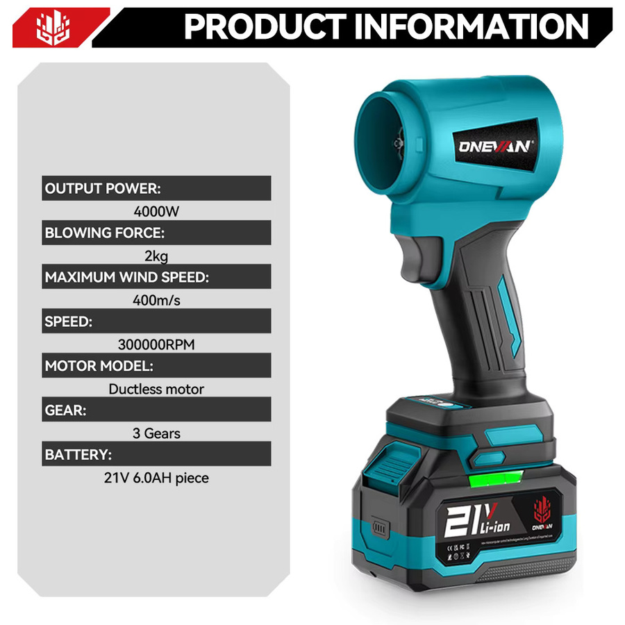 Elektrischer Turbo Gebläse Jet Fan Makita 18V Akku Handheld Laubbläser mit 4000W und 300000 RPM Bürstenloser Motor - Bild 2
