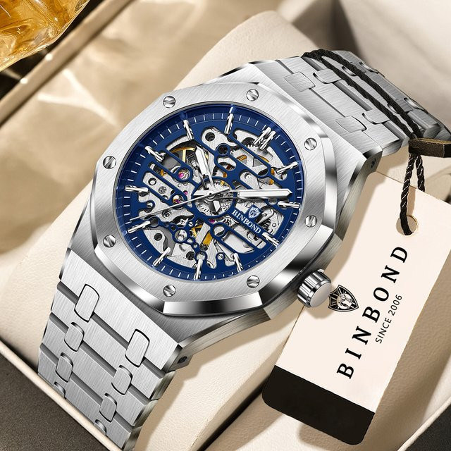 BINBOND Armbanduhr Automatik, Edelstahl, Blau, Herren - Bild 1