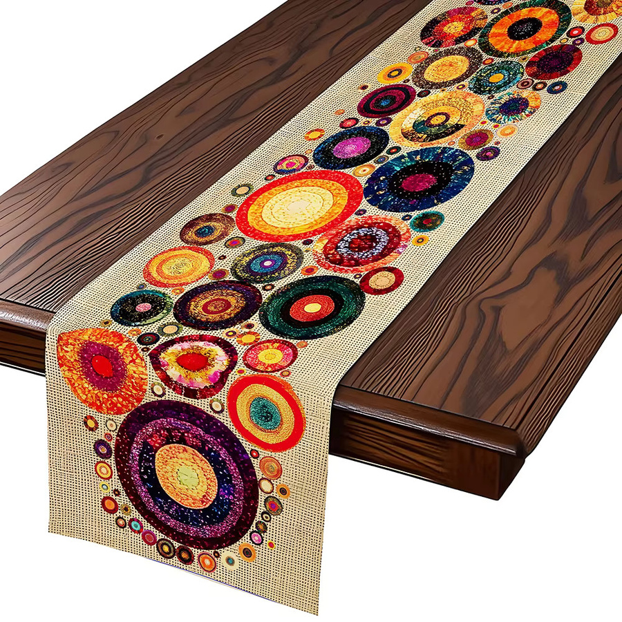 RoarGosh Tischläufer aus Leinen im Boho-Stil mit grafischem Rundmuster, Mehrfarbig, B/H: 90 x 33 cm - Bild 2