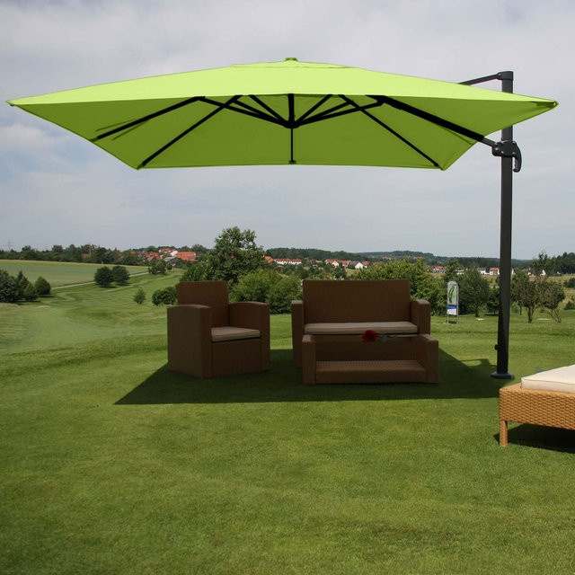 Gastronomie-Ampelschirm MCW A96 in Grün, drehbar, aus Polyester und Aluminium, B/T/H: 3 x 3 x 4,24 m - Bild 1