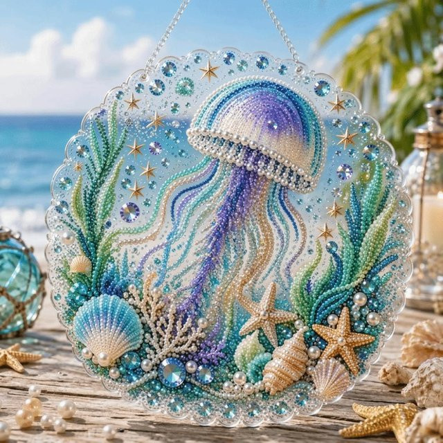 PirppVigo Ocean Pearl Art DIY-Set für Erwachsene, Perlenkunst mit Strasssteinen in Multicolour, Breite: 20 cm - Bild 1