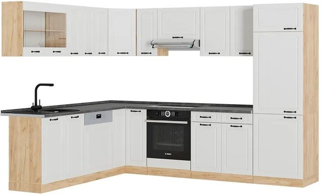 Vicco R-Line Eckküche Landhaus Stil in Weiß und Eiche mit Anthrazit, B/T/H: 227 x 287 x 207 cm - Bild 1