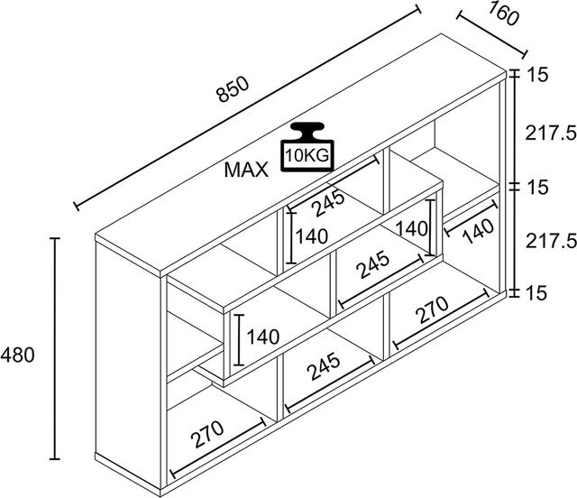 VCM Wandregal Opila mit 10 Fächern, modernes Hängeregal für Wohnzimmer, Büro und Flur, B/H/T: 85 x 48 x 16 cm - Bild 1