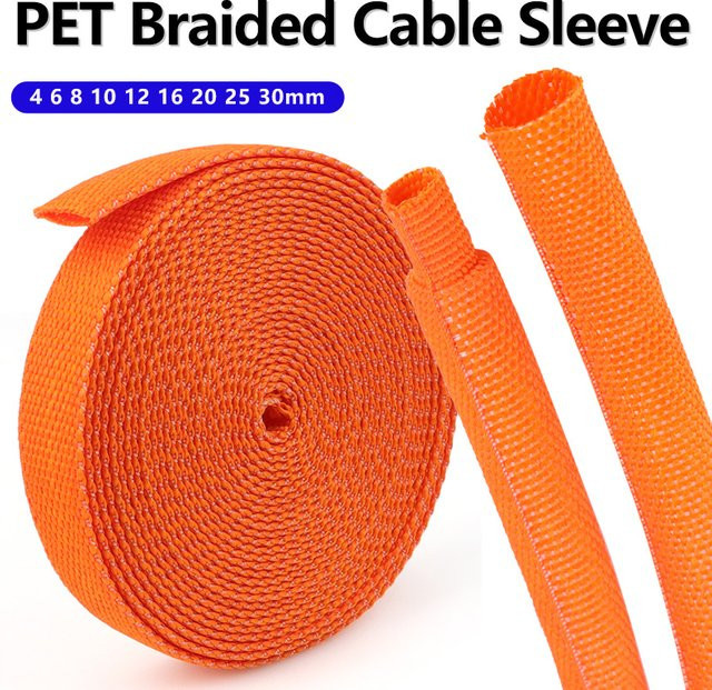 Orangefarbene geflochtene PET-Kabelhülse als flammhemmender Schrumpfschlauch und Draht-Organizer für 4–30 mm Durchmesser - Bild 1