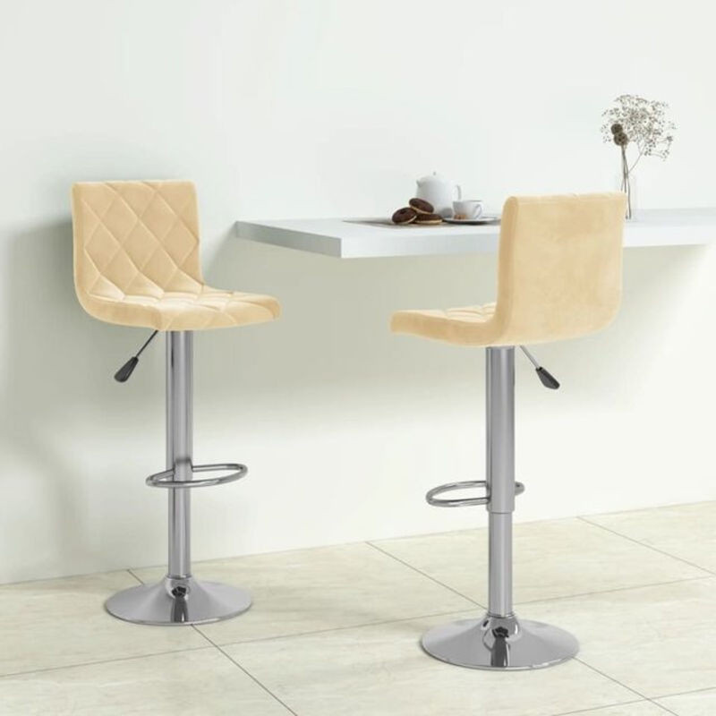 2er Set Barhocker vidaxl aus Samt in Creme Beige mit Chrom-Stahlgestell, Modern - Bild 1