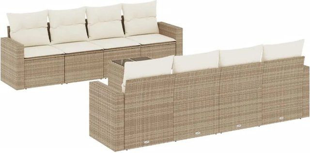 vidaXL 9-teilige Garten-Sofagarnitur in L-Form aus Poly-Rattan mit Kissen in Beige-Creme - Bild 1