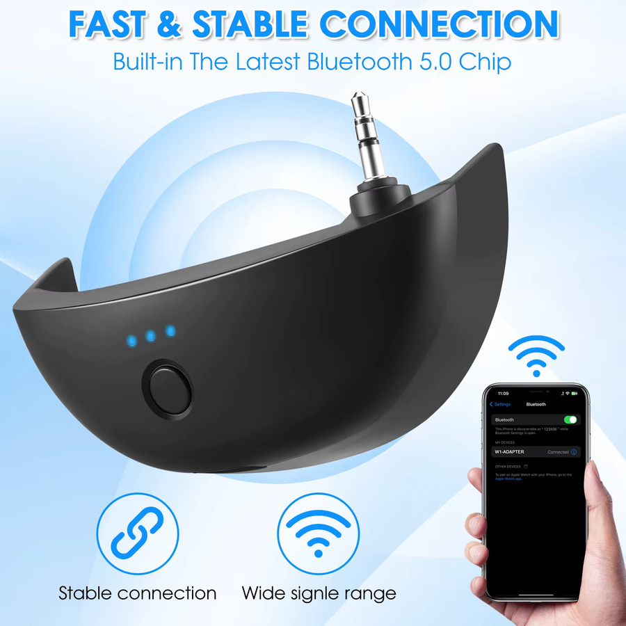 YHKEMA Bluetooth-Adapter W1 für WK-Serien Kopfhörer zur kabellosen Konvertierung, Schwarz - Bild 4