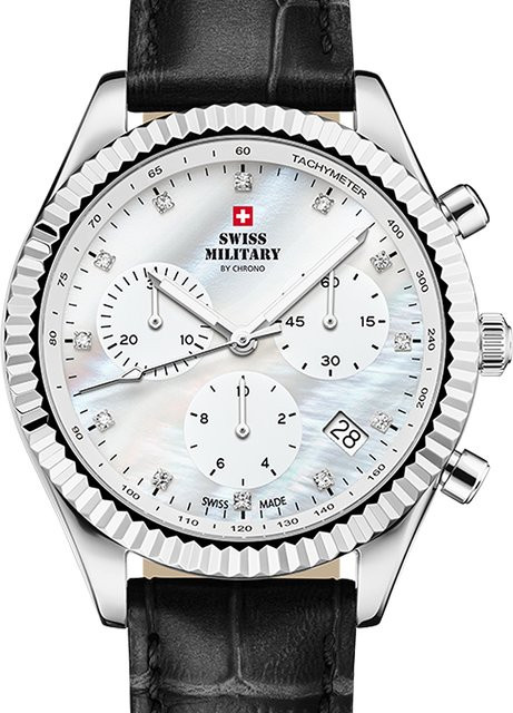 Swiss Military Chronograph Damenuhr, Quarz, Edelstahl, Leder, 38 mm, 5 ATM - Bild 1