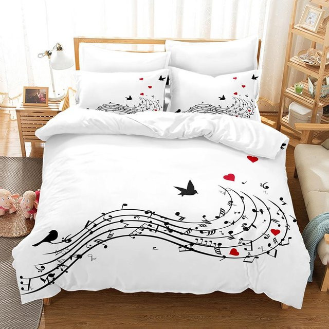 Luxuriöses 3D-Bettwäsche-Set mit Musik-Noten-Design aus Mikrofaser, Bettbezug und Kissenbezug mit Reißverschluss, B/H: 100 x 135 cm - Bild 1