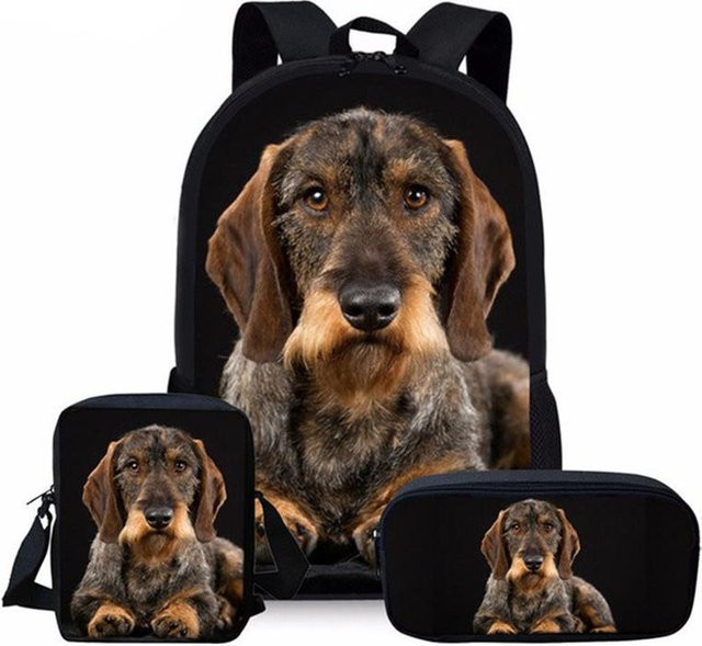 Fancy Style Studio 3er-Set Schulrucksack, Laptop-Tagesrucksack und Federmäppchen mit 3D-Hundemotiv in Schwarz - Bild 1
