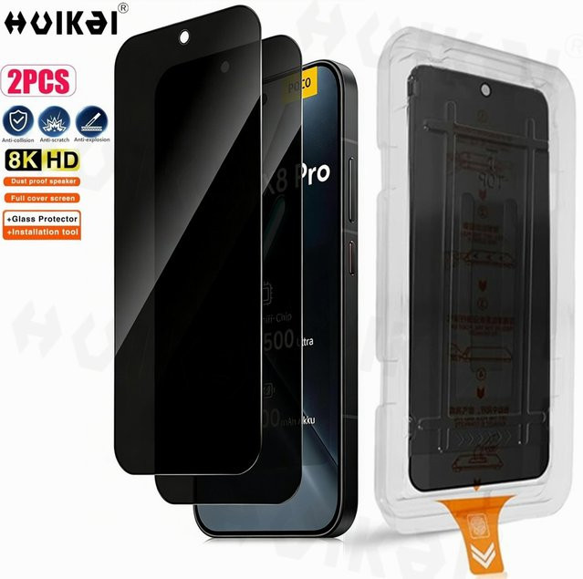 Huikai 2er-Pack Sichtschutz-Displayschutzfolie aus gehärtetem Glas für Xiaomi Poco X8 Pro und Poco X8 Pro Max, transparent - Bild 1
