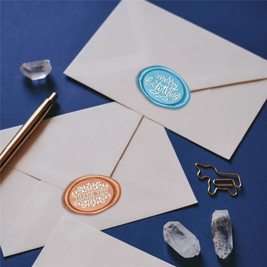 Ovaler Wachssiegel-Stempel mit abnehmbarem Messingkopf in Gold und Holzgriff für Umschläge, Einladungen und Geschenkkarten - Bild 3