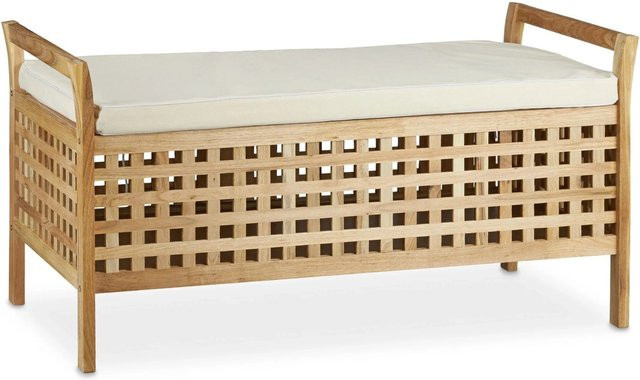 Relaxdays Sitzbank mit Stauraum in Walnuss Braun, gepolstert, B/T/H: 92,6 x 46,5 x 49 cm - Bild 1
