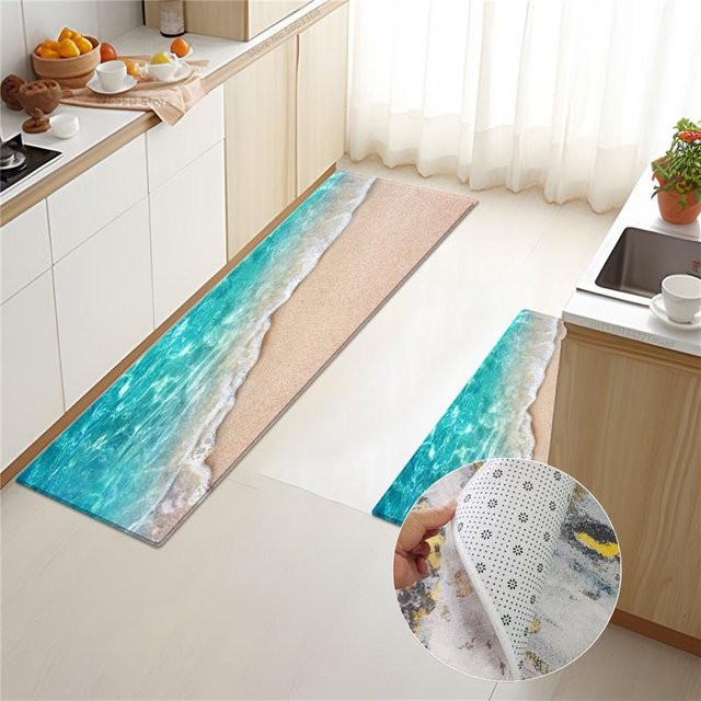 ZZ HOME Teppich-Set im Marine-Stil mit 3D-Wellenmuster in Blau, rutschfest und saugfähig, 2er-Set, B/T: 50 x 80 cm und 50 x 160 cm - Bild 1