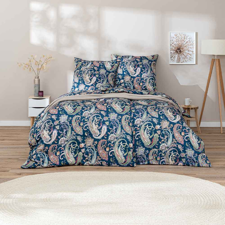 Estella Mako-Satin Bettwäsche Soley marine blau Paisley mit Bettbezug und Kissenbezug, B/H: 155 x 220 cm, Kissen: 80 x 80 cm - Bild 1